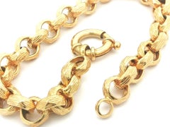 Vintage 18k Yellow Gold Textured Open Rolo Link 8.4mm Wide Charm Bracelet