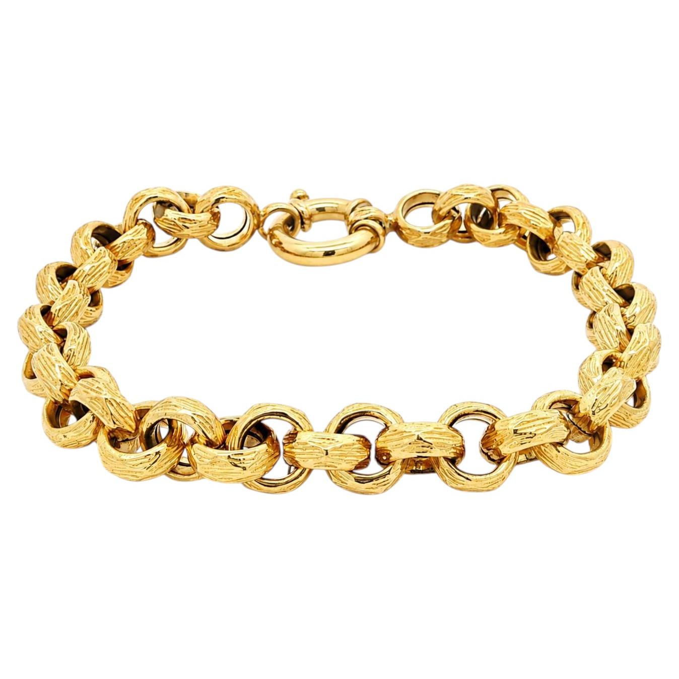 Pulsera vintage de oro amarillo de 18 quilates con eslabones «Rolo» abiertos y texturizados, de 8,4 mm de ancho