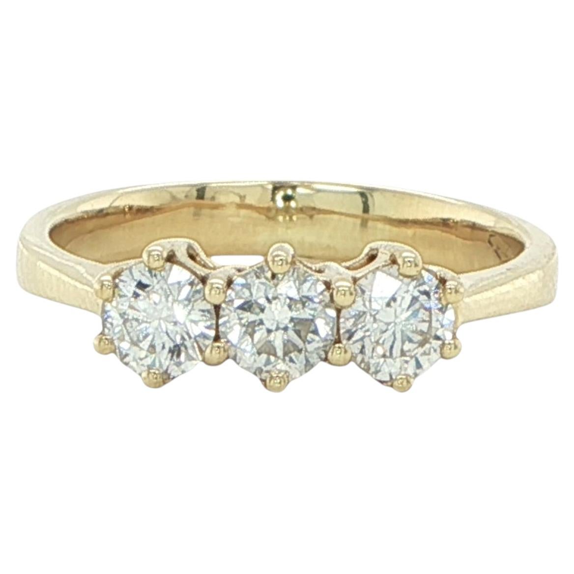 Vintage 18K Yellow Gold Three Stone Diamond Engagement Ring