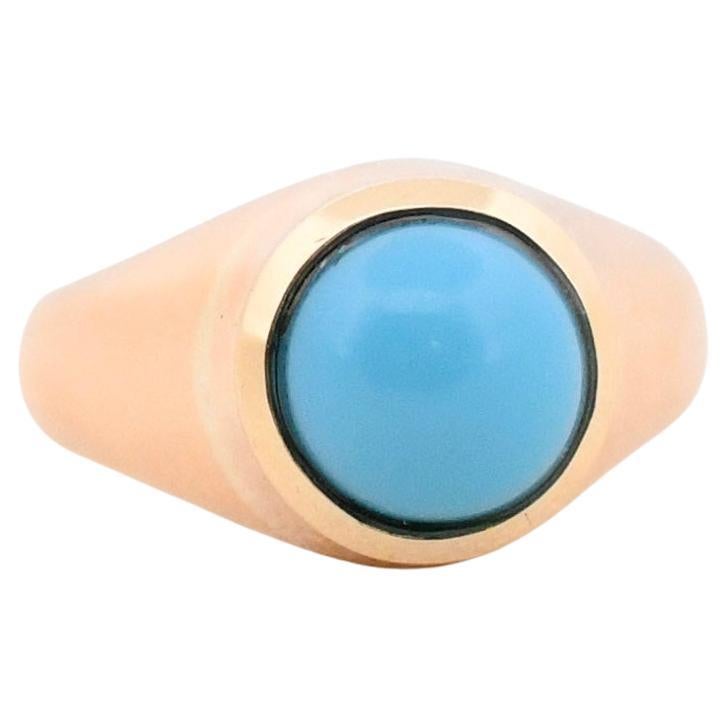 Vintage 18k Yellow Gold Tiffany & Co. Bezel Turquoise Cabochon Solitaire Ring For Sale