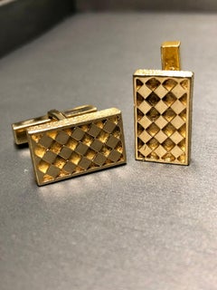 Vintage 18K Yellow Gold TIFFANY & CO Diamond Pattern Rectangular Cufflinks