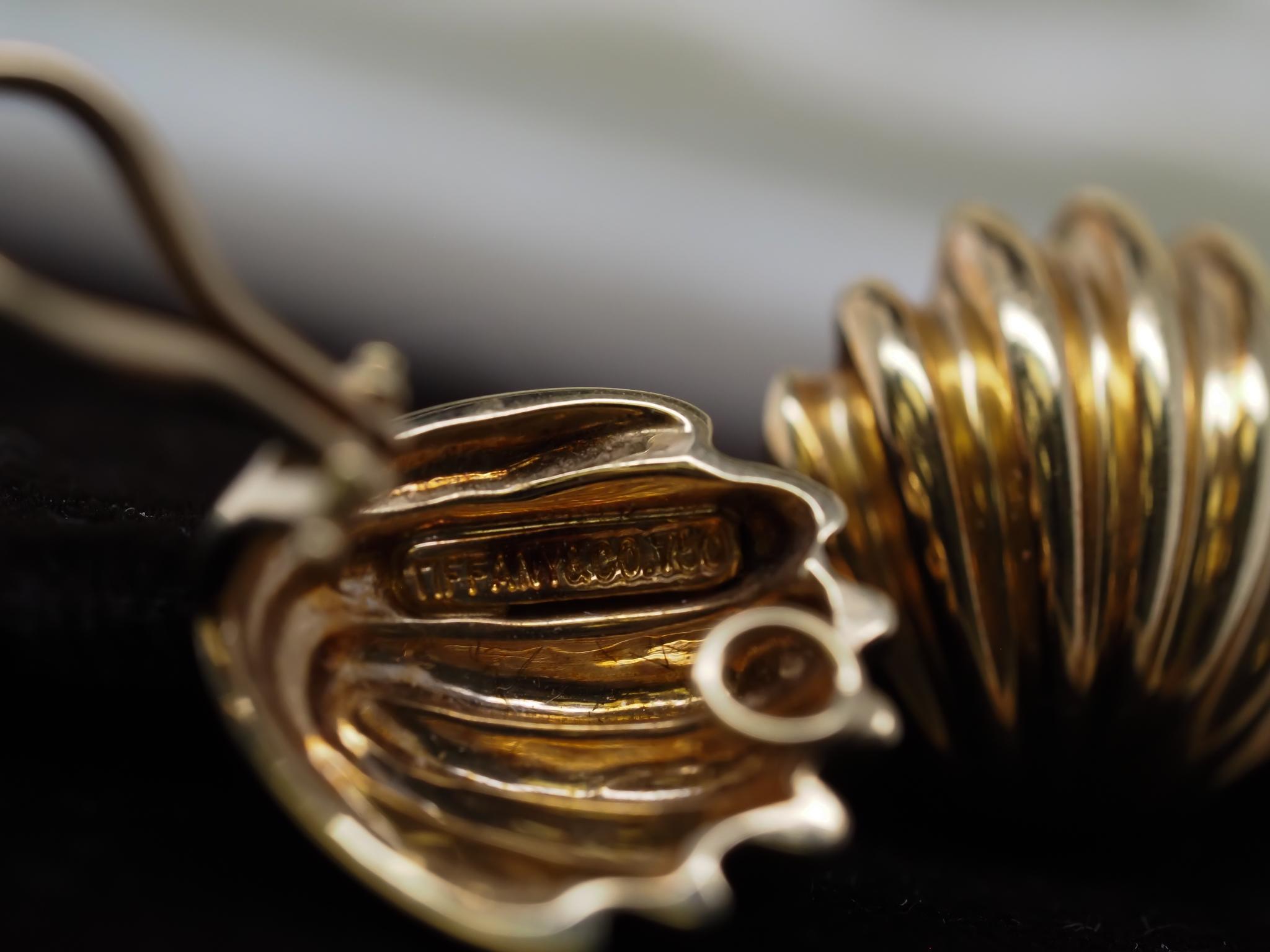 Vintage 18K Yellow Gold Tiffany & Co. Seashell Earrings For Sale 3