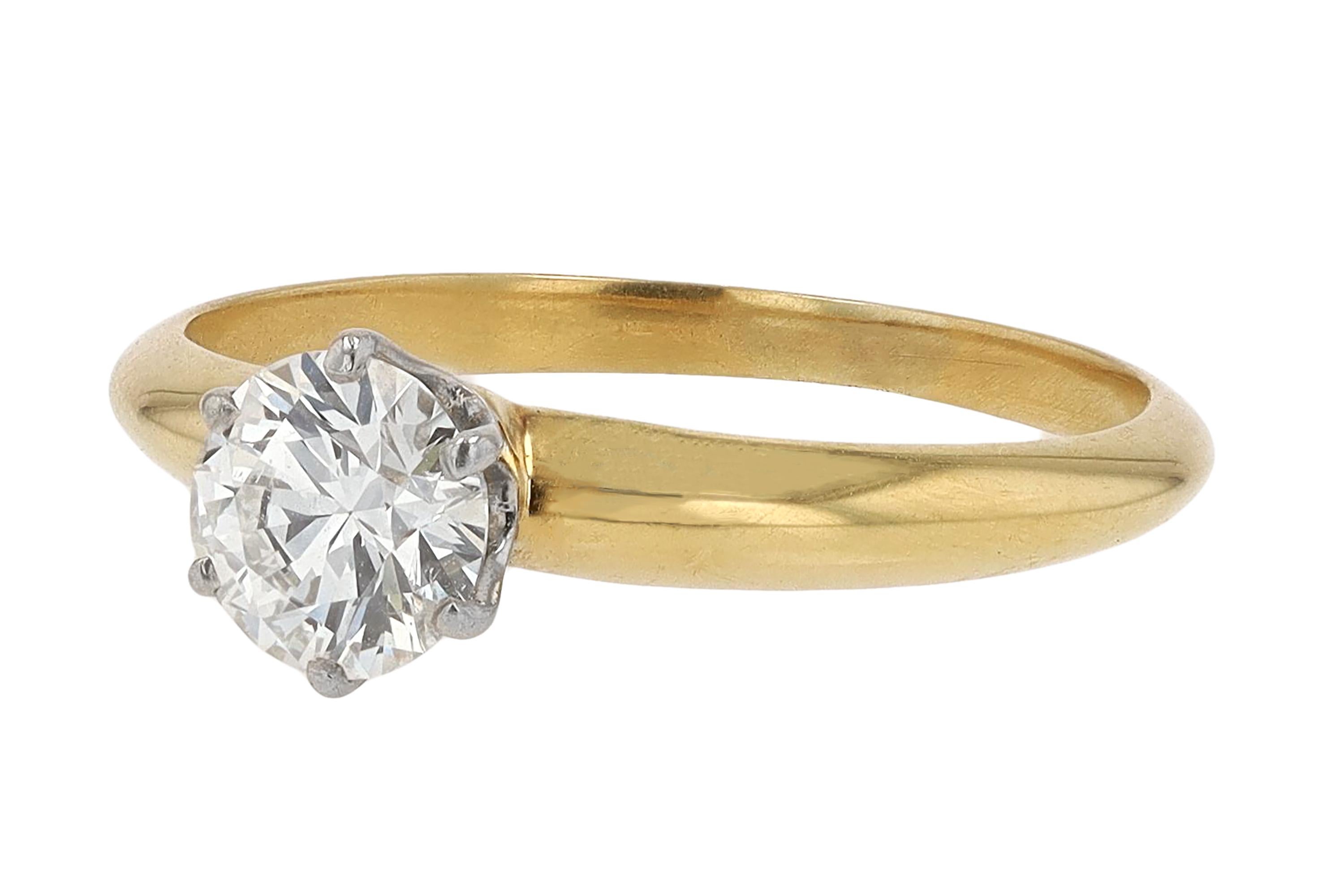 Taille ronde Or jaune 18 carats vintage Tiffany & Co. Parure de mariage solitaire en diamant