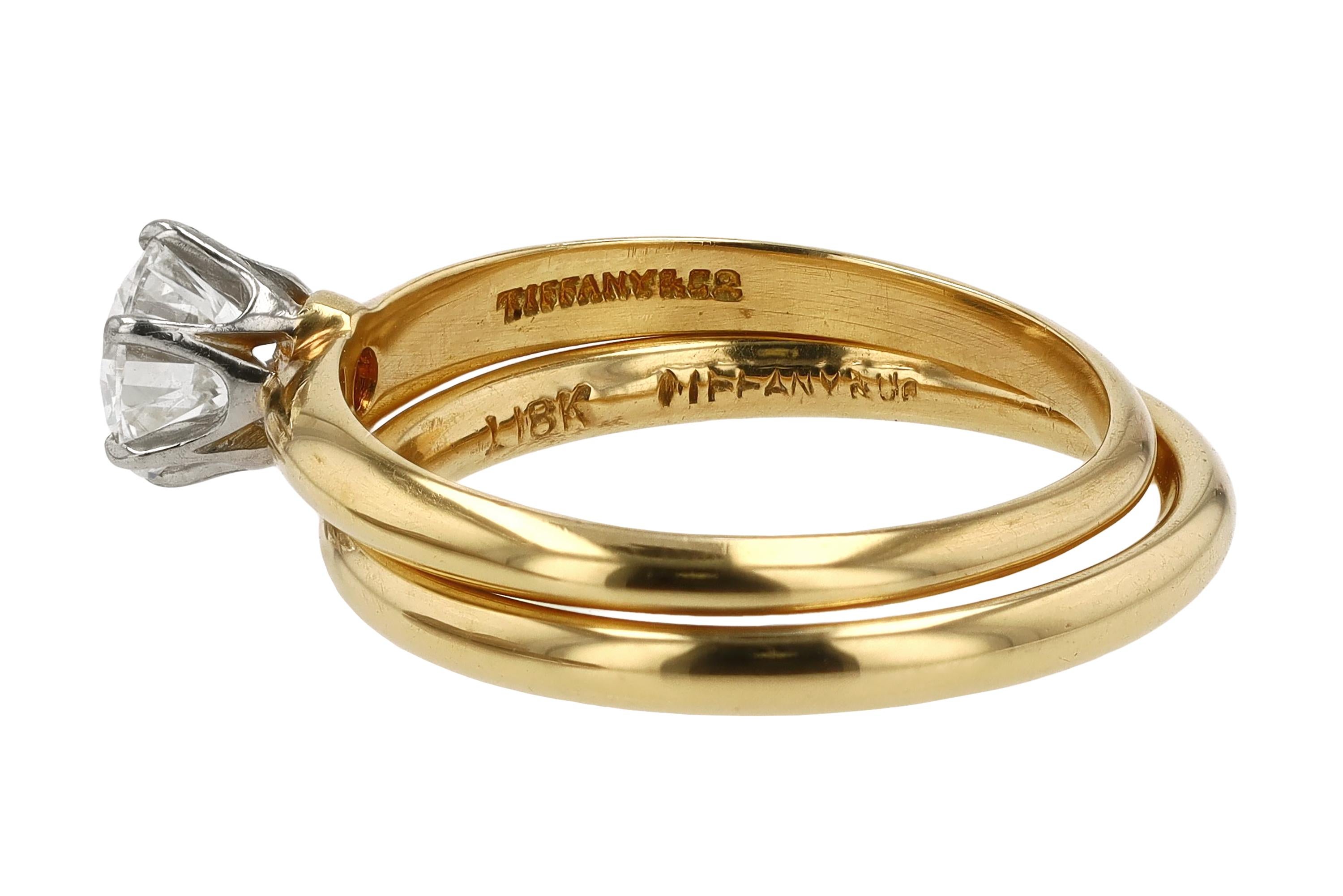 Women's Vintage 18K Yellow Gold Tiffany & Co. Solitaire Diamond Wedding Set