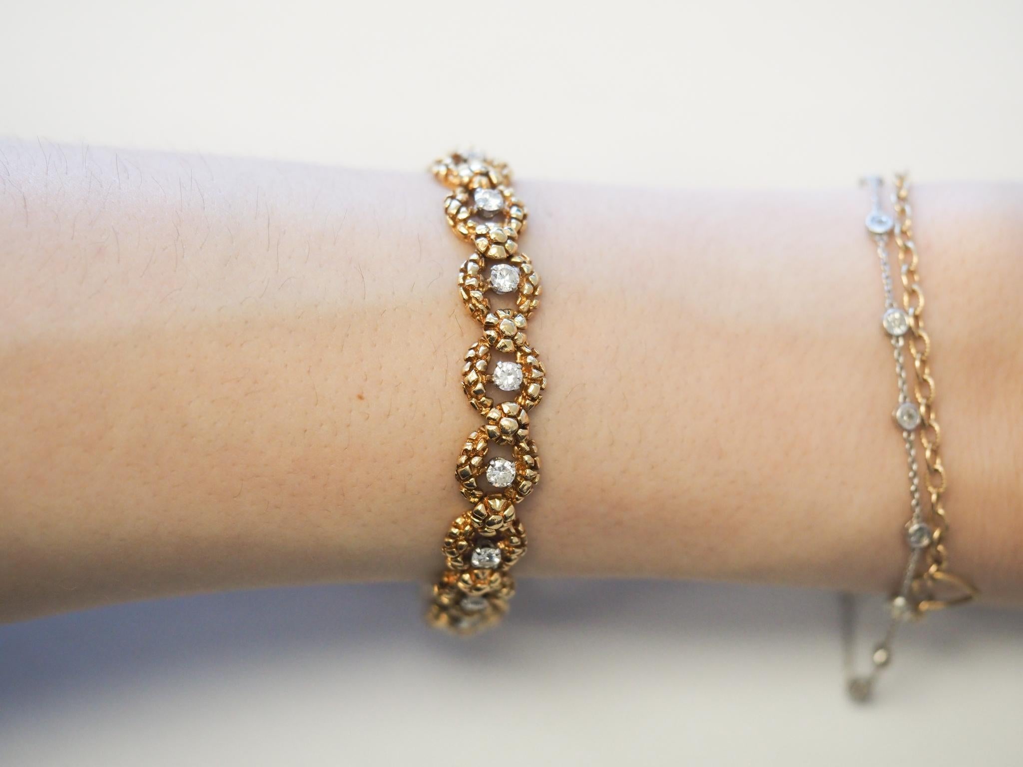 Women's Vintage 18K Yellow Gold Tiffany & Co. Textured Diamond Bracelet - VHK#959 For Sale