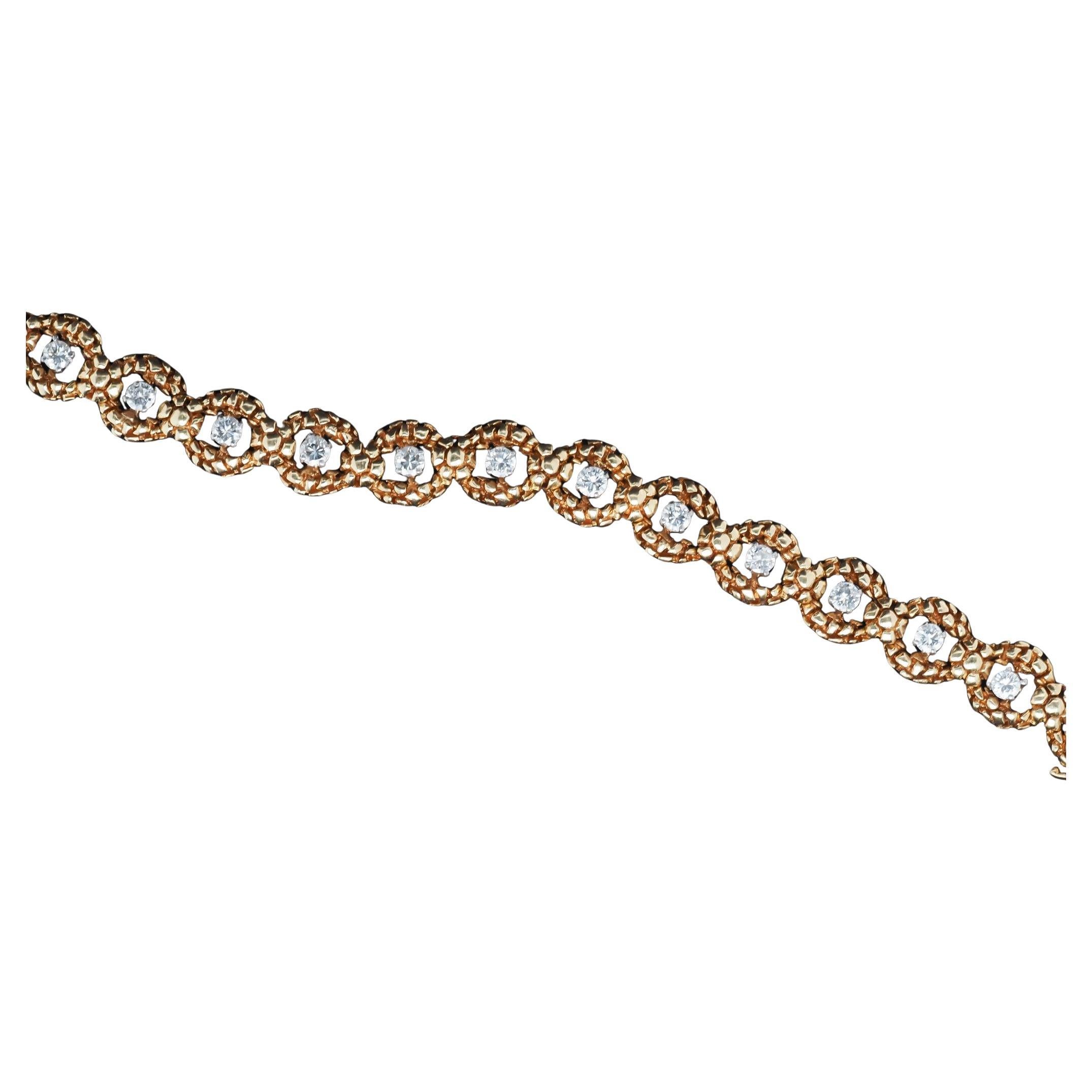 Vintage 18K Yellow Gold Tiffany & Co. Textured Diamond Bracelet - VHK#959 For Sale