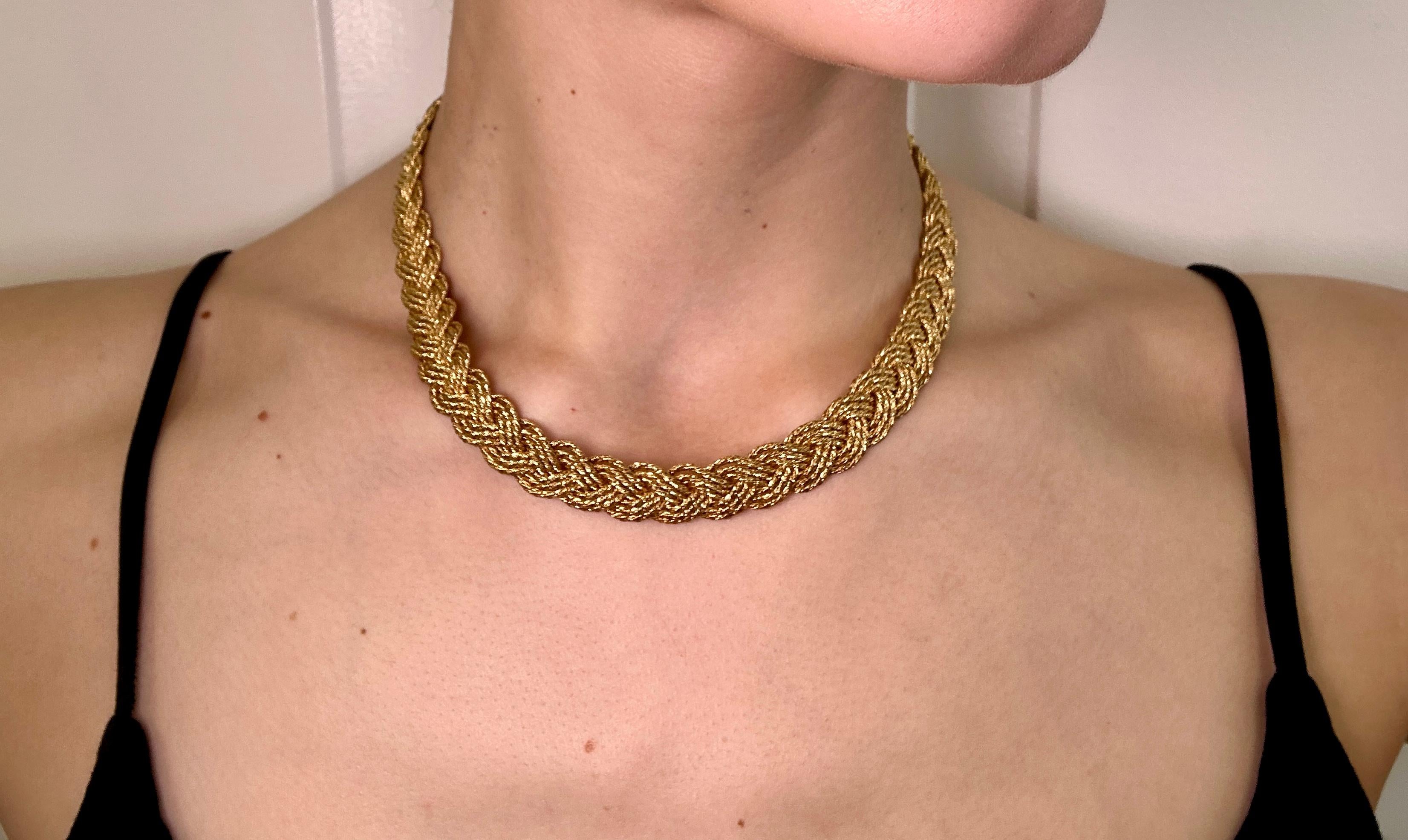 Year: 1980s

Item Details:

Metal Type: 18k Yellow Gold [Hallmarked, and Tested]
Weight: 73.8 grams

Measurement: 17 Inches long, .5 inch wide
Condition: Excellent