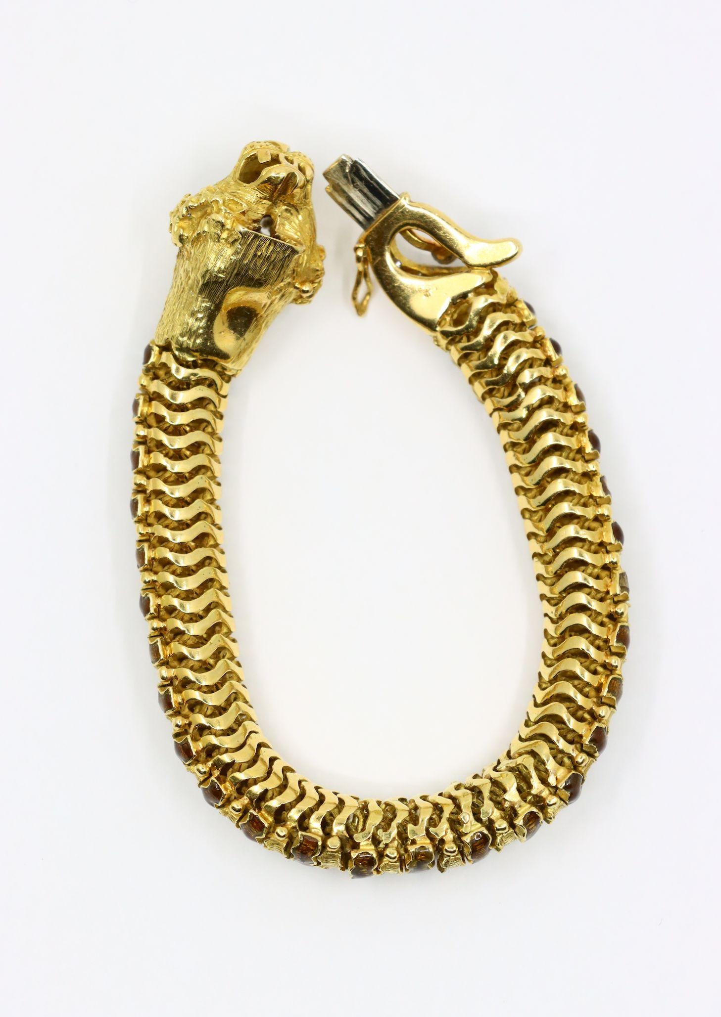 Vintage 18K Yellow Gold Tiger Bracelet For Sale 6