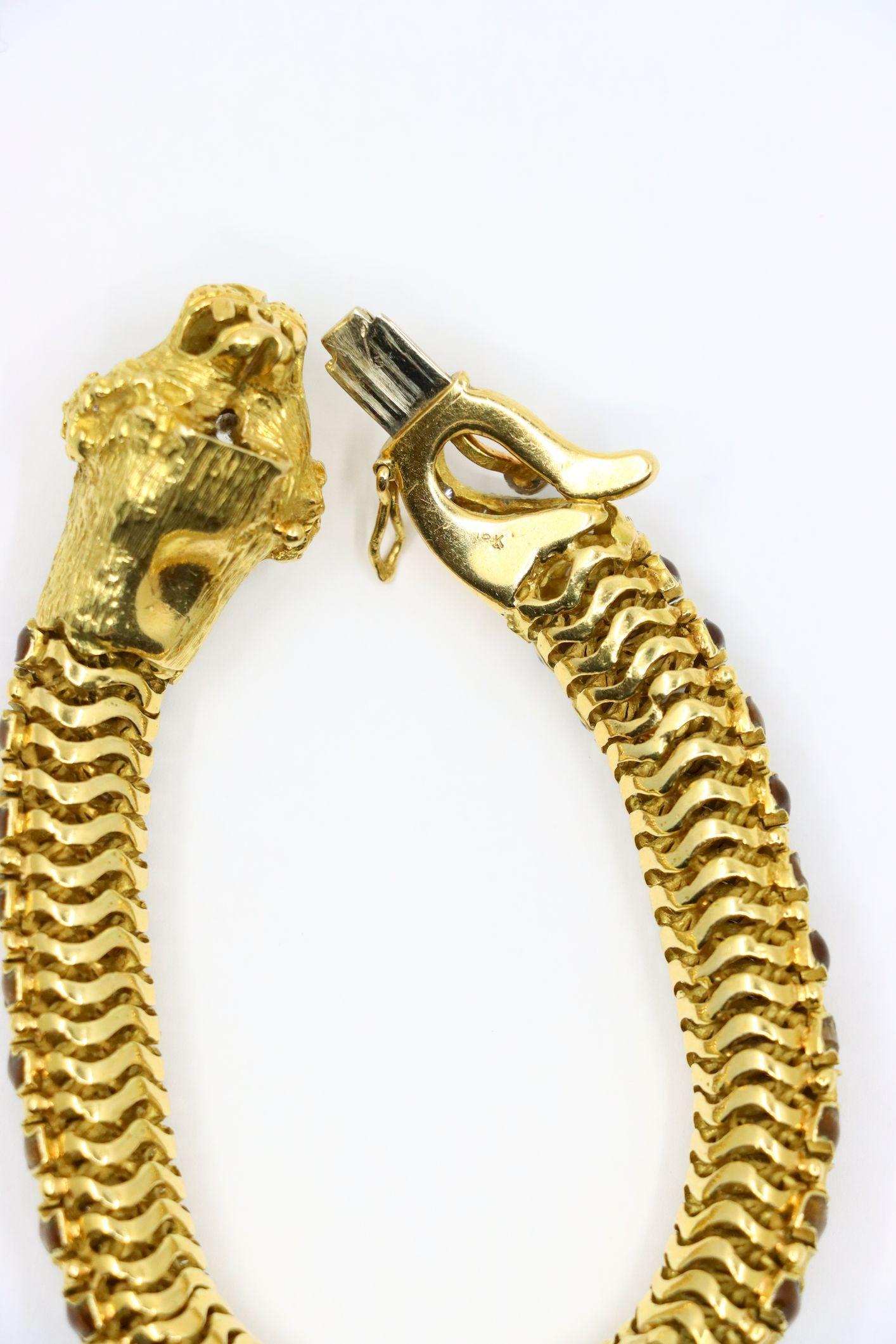 Vintage 18K Yellow Gold Tiger Bracelet For Sale 7