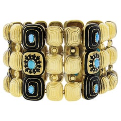 The Row est un bracelet vintage en or jaune 18k avec turquoise et émail noir, large de 1.9mm.