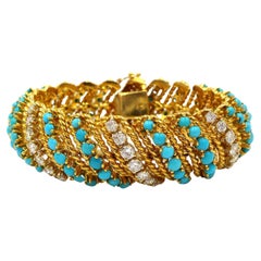 Vintage 18K Yellow Gold Turquoise Diamond Bracelet