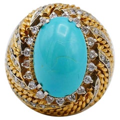 Vintage 18k Gold Turquoise Diamond Ring French