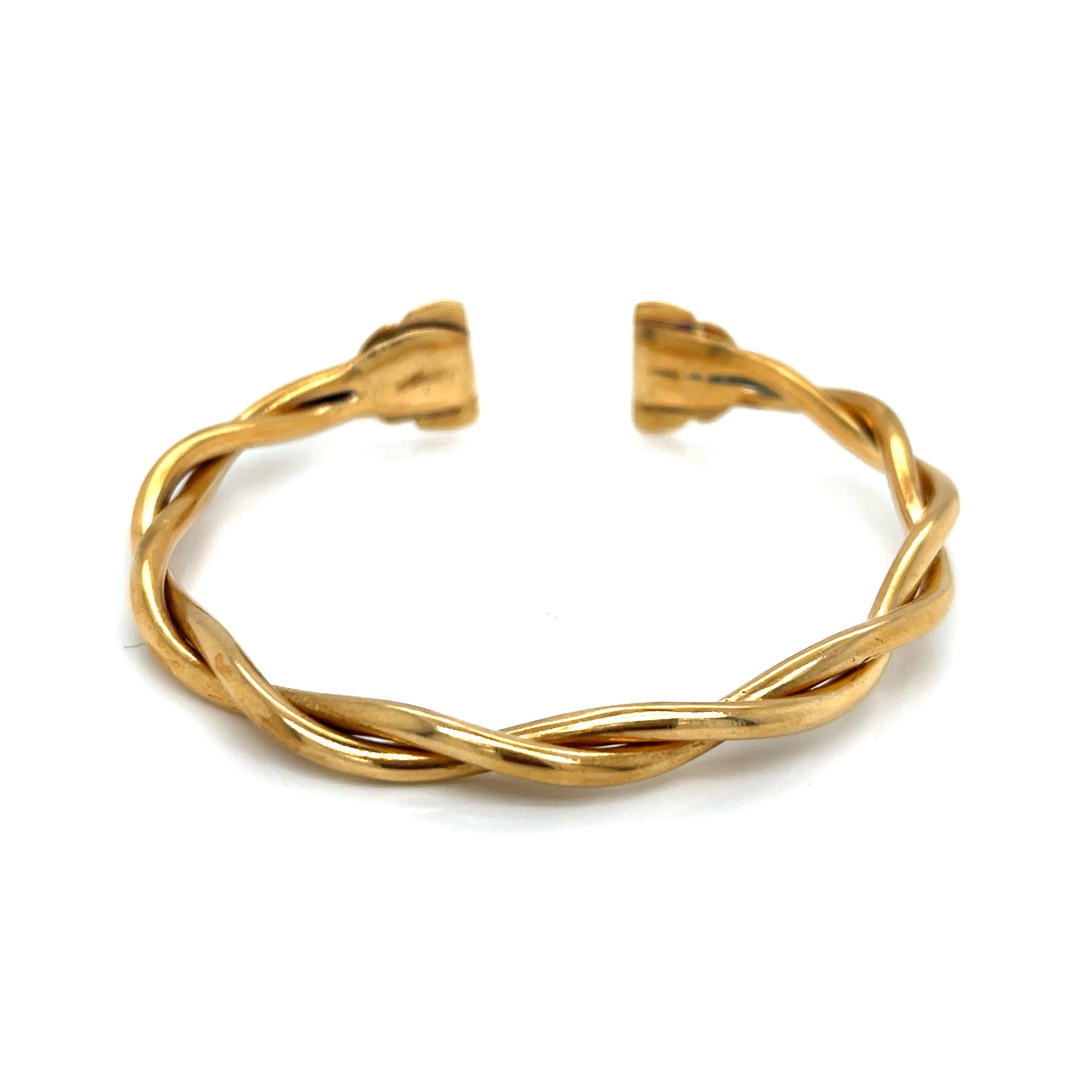 Vintage 18k Yellow Gold Twist Cuff Bangle Bracelet Bon état - En vente à Boston, MA