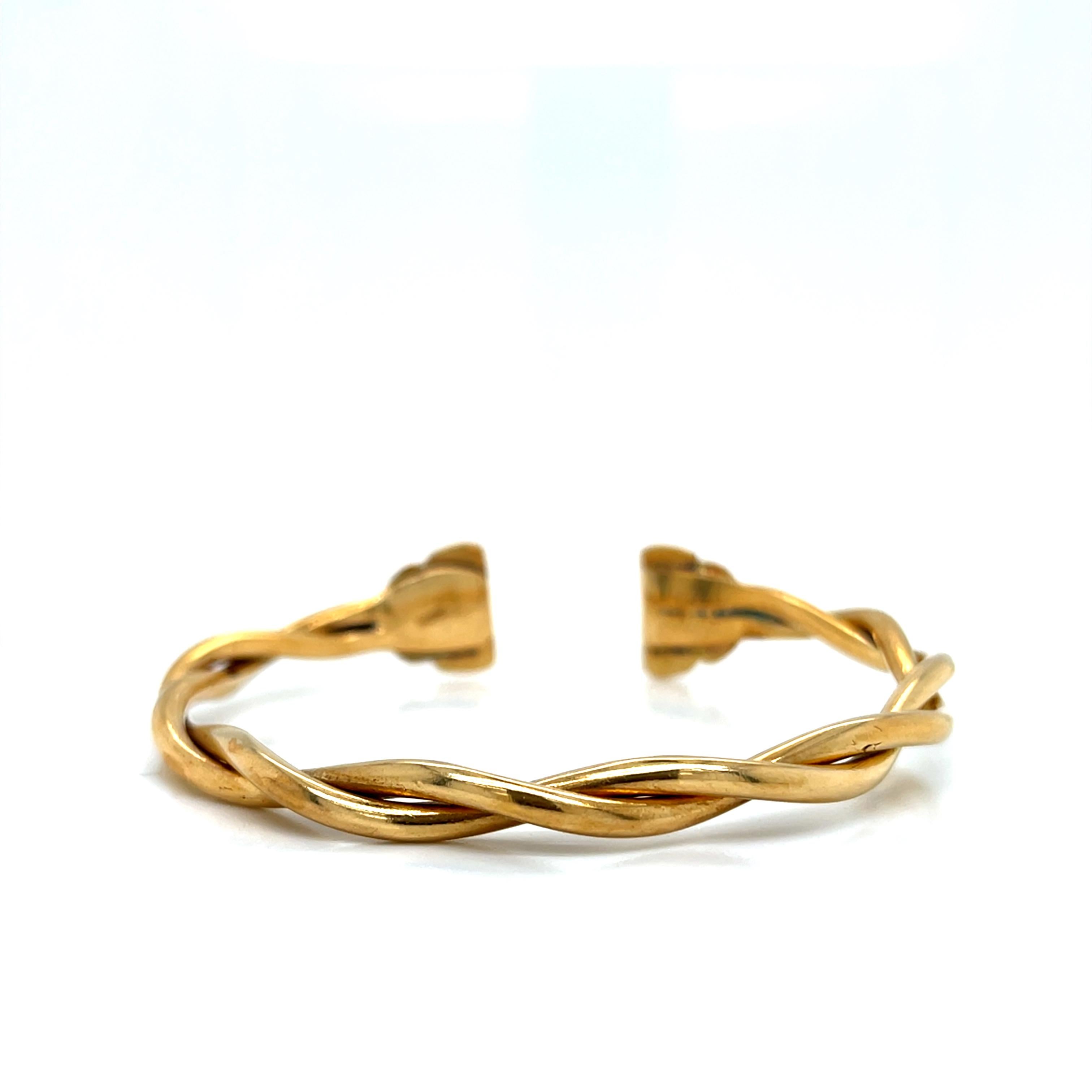 Vintage 18k Yellow Gold Twist Cuff Bangle Bracelet Pour femmes en vente