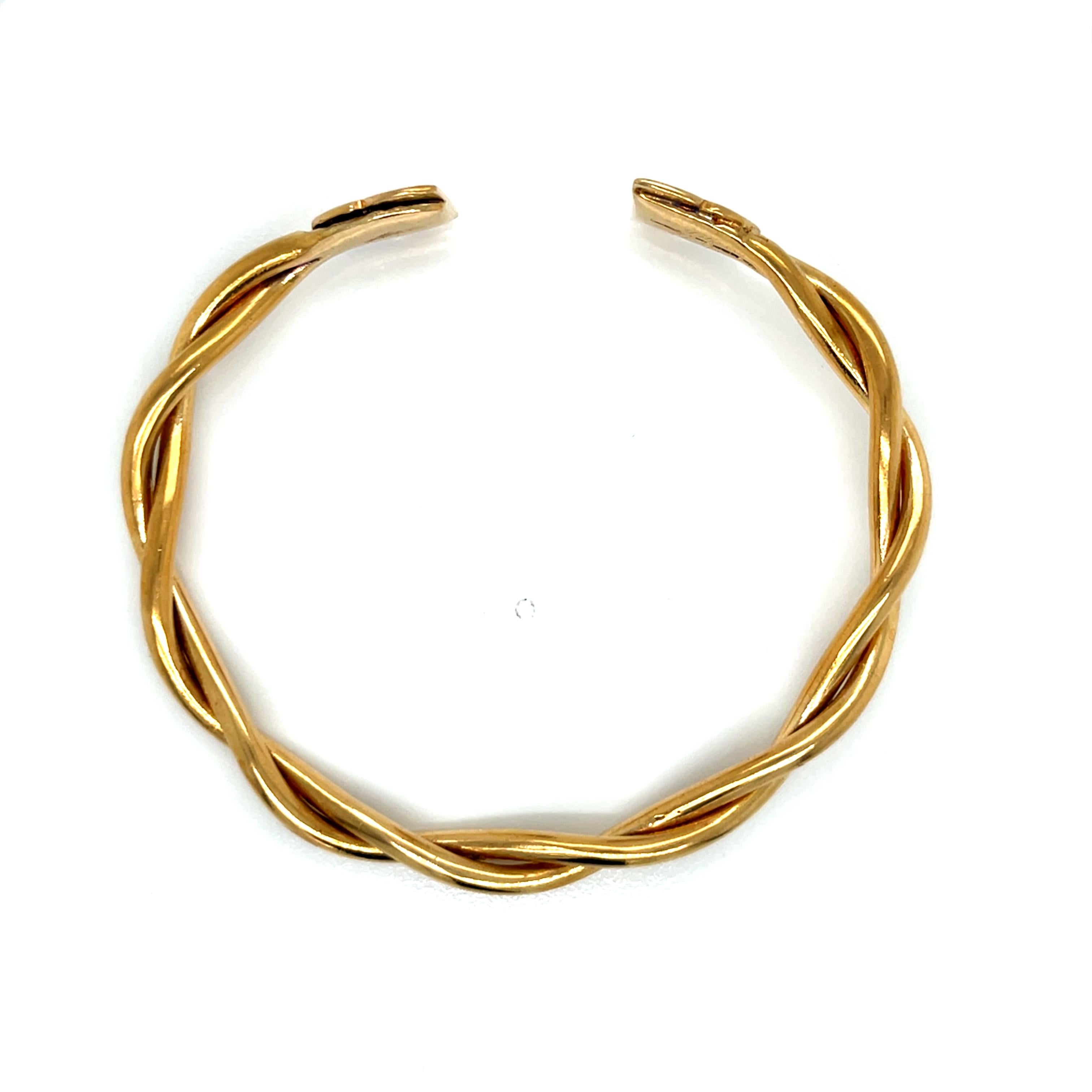 Vintage 18k Yellow Gold Twist Cuff Bangle Bracelet en vente 1