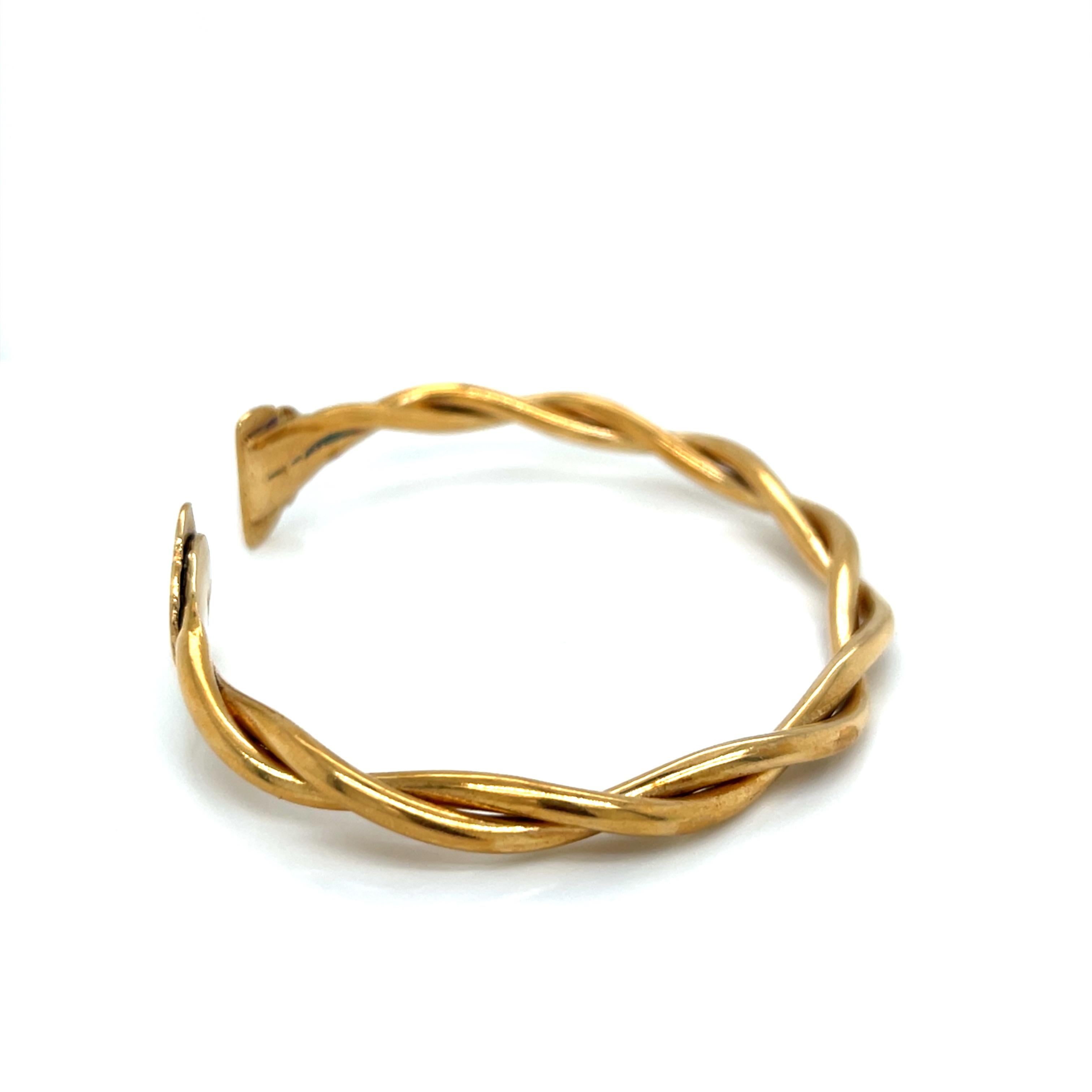 Vintage 18k Yellow Gold Twist Cuff Bangle Bracelet en vente 2