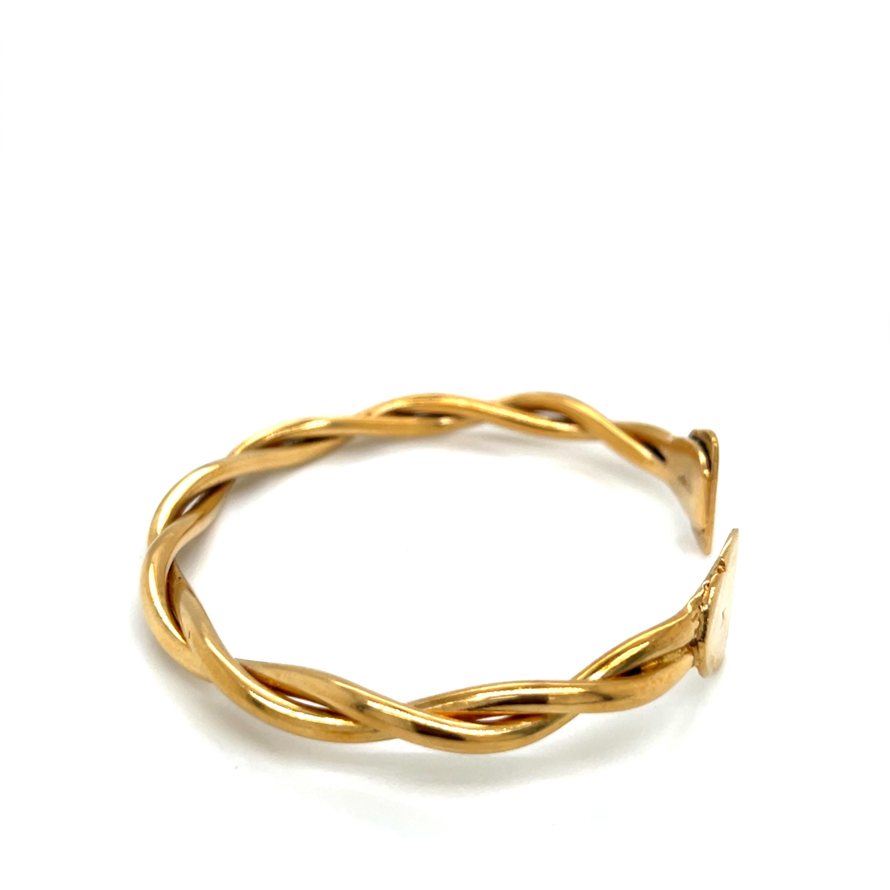 Vintage 18k Yellow Gold Twist Cuff Bangle Bracelet en vente 3