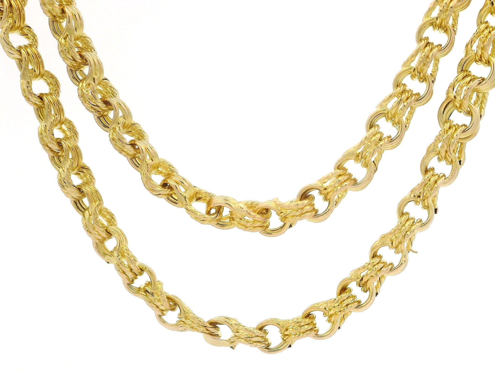 Women's or Men's Vintage 18k Yellow Gold Twisted Gold Wire Interlocking Rolo Link Chain Necklace For Sale
