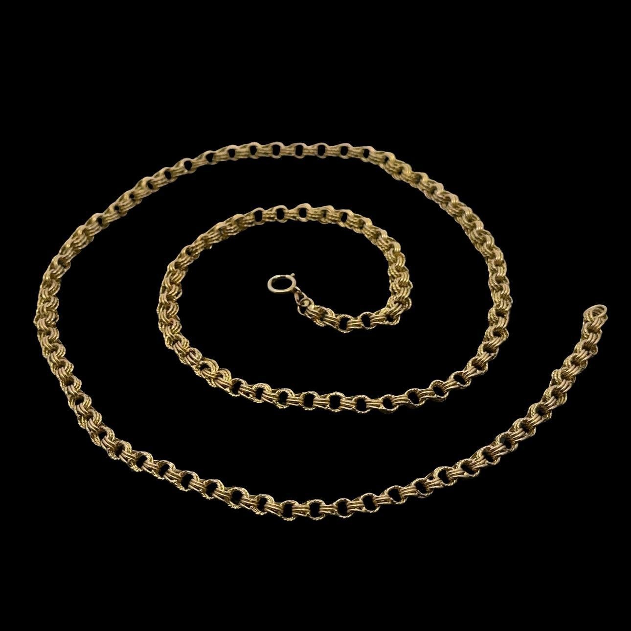 Vintage 18k Yellow Gold Twisted Gold Wire Interlocking Rolo Link Chain Necklace For Sale 1
