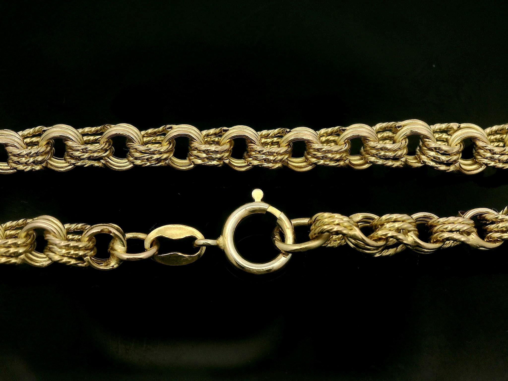 Vintage 18k Yellow Gold Twisted Gold Wire Interlocking Rolo Link Chain Necklace For Sale 3