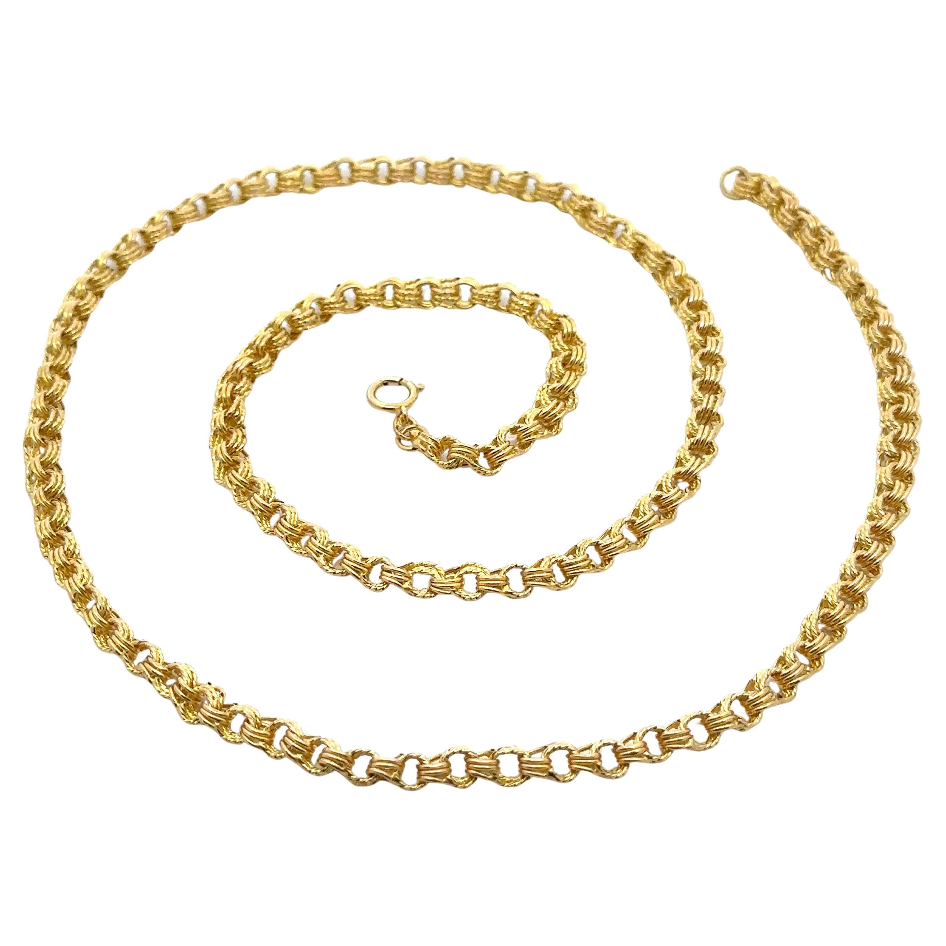 Vintage 18k Yellow Gold Twisted Gold Wire Interlocking Rolo Link Chain Necklace For Sale