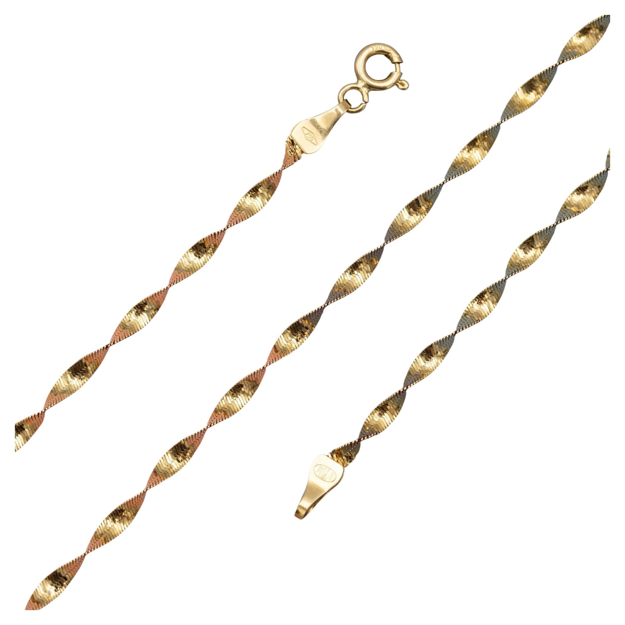 Vintage 18K Yellow Gold Twisted Necklace - Solid Gold Chain, 16.93 Inches For Sale