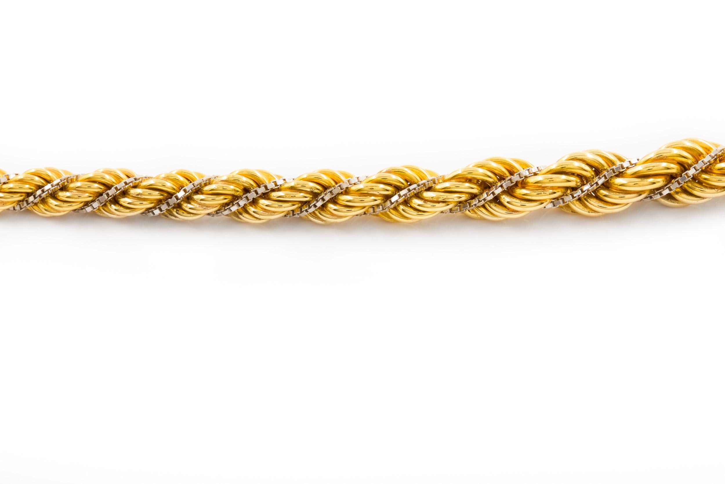 Collier Vintage en or jaune 18k et corde torsadée avec accents en or 14k Bon état - En vente à Shippensburg, PA
