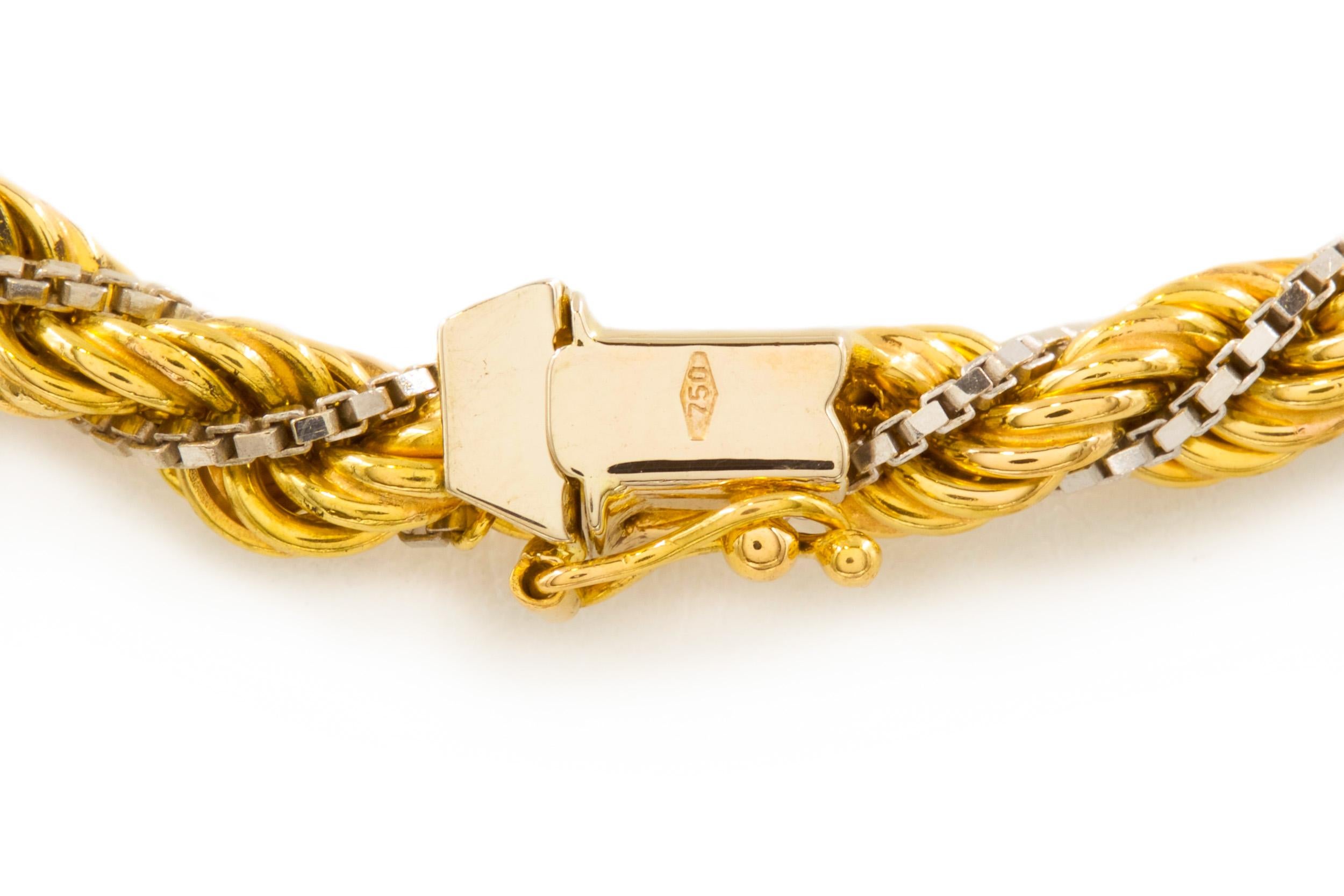 Or Collier Vintage en or jaune 18k et corde torsadée avec accents en or 14k en vente