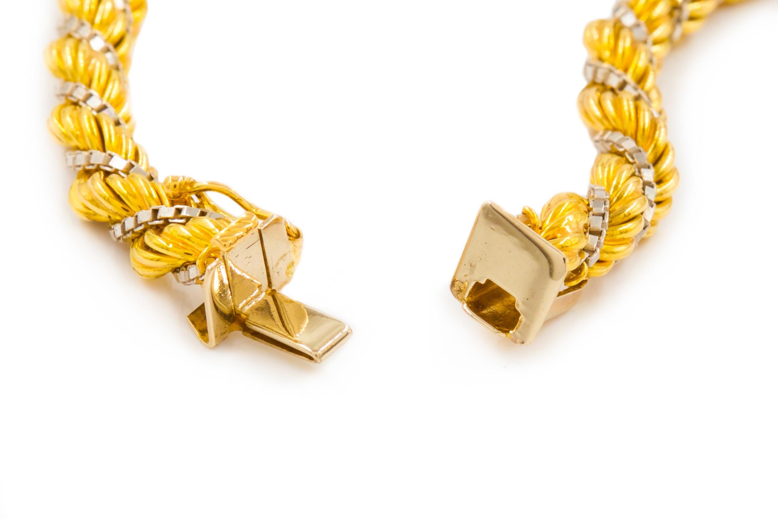 Collier Vintage en or jaune 18k et corde torsadée avec accents en or 14k en vente 1