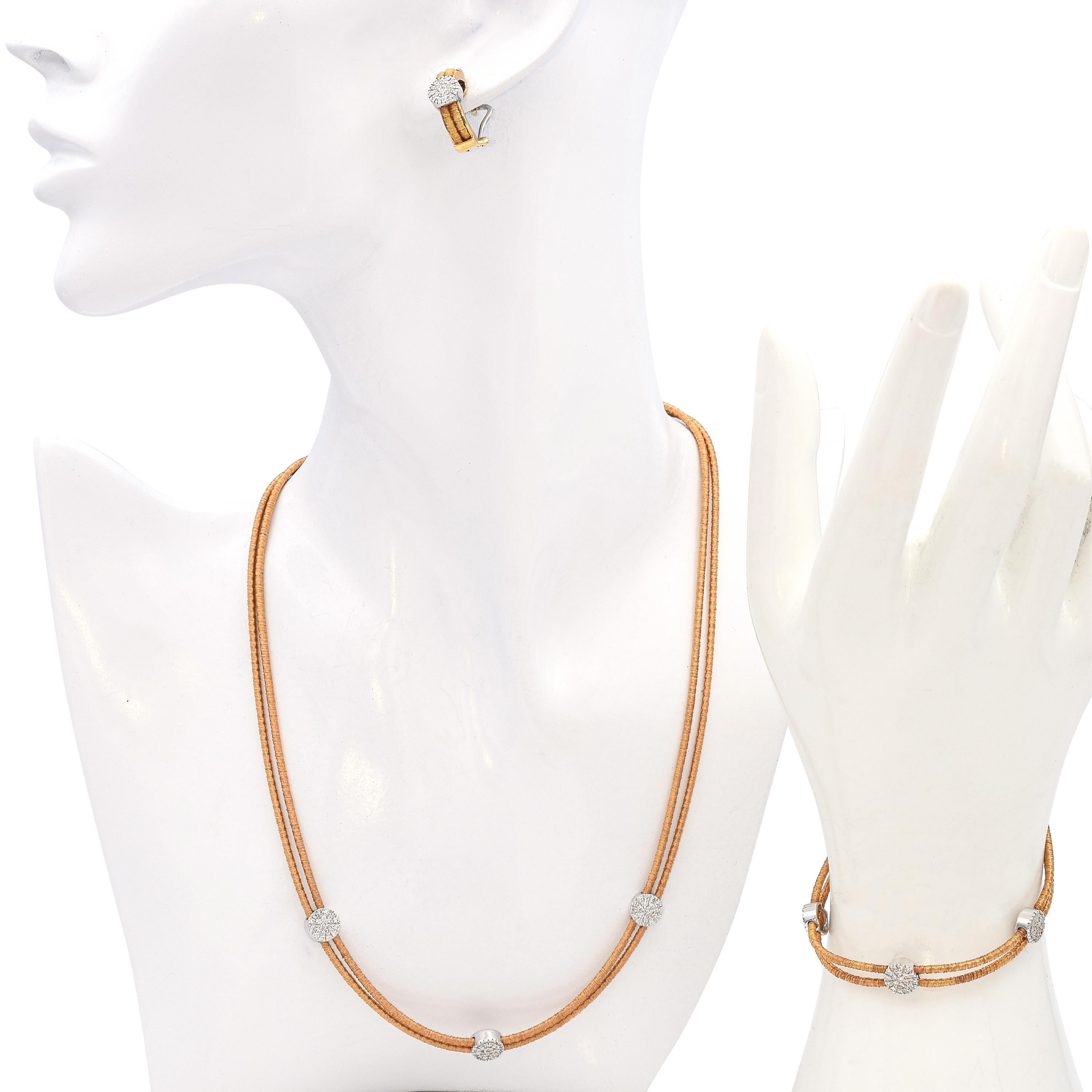 Taglio rotondo Vintage By in oro giallo 18 carati, set di gioielli con pavé di diamanti a due toni in vendita