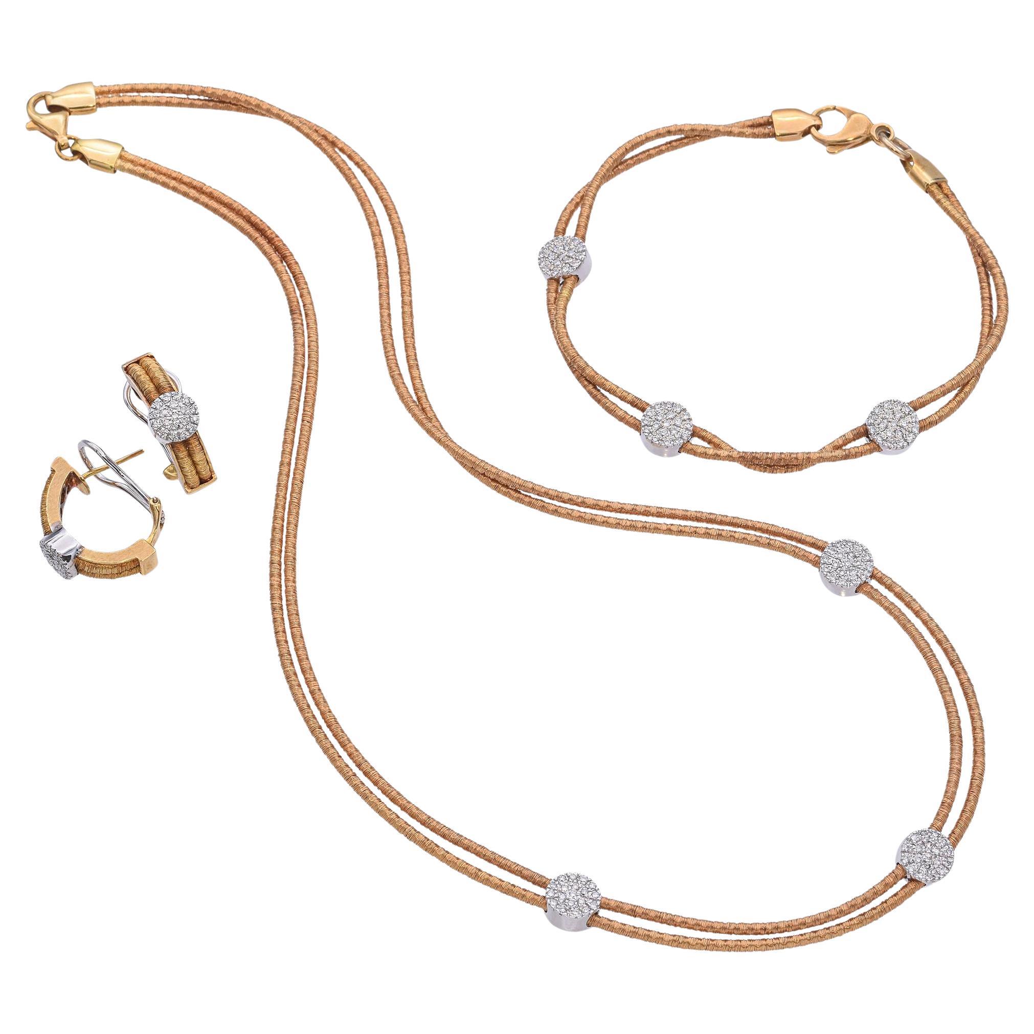 Vintage By in oro giallo 18 carati, set di gioielli con pavé di diamanti a due toni in vendita