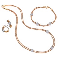 Vintage 18k Yellow Gold Two Toned Diamond Pave Station Jewelry Set
