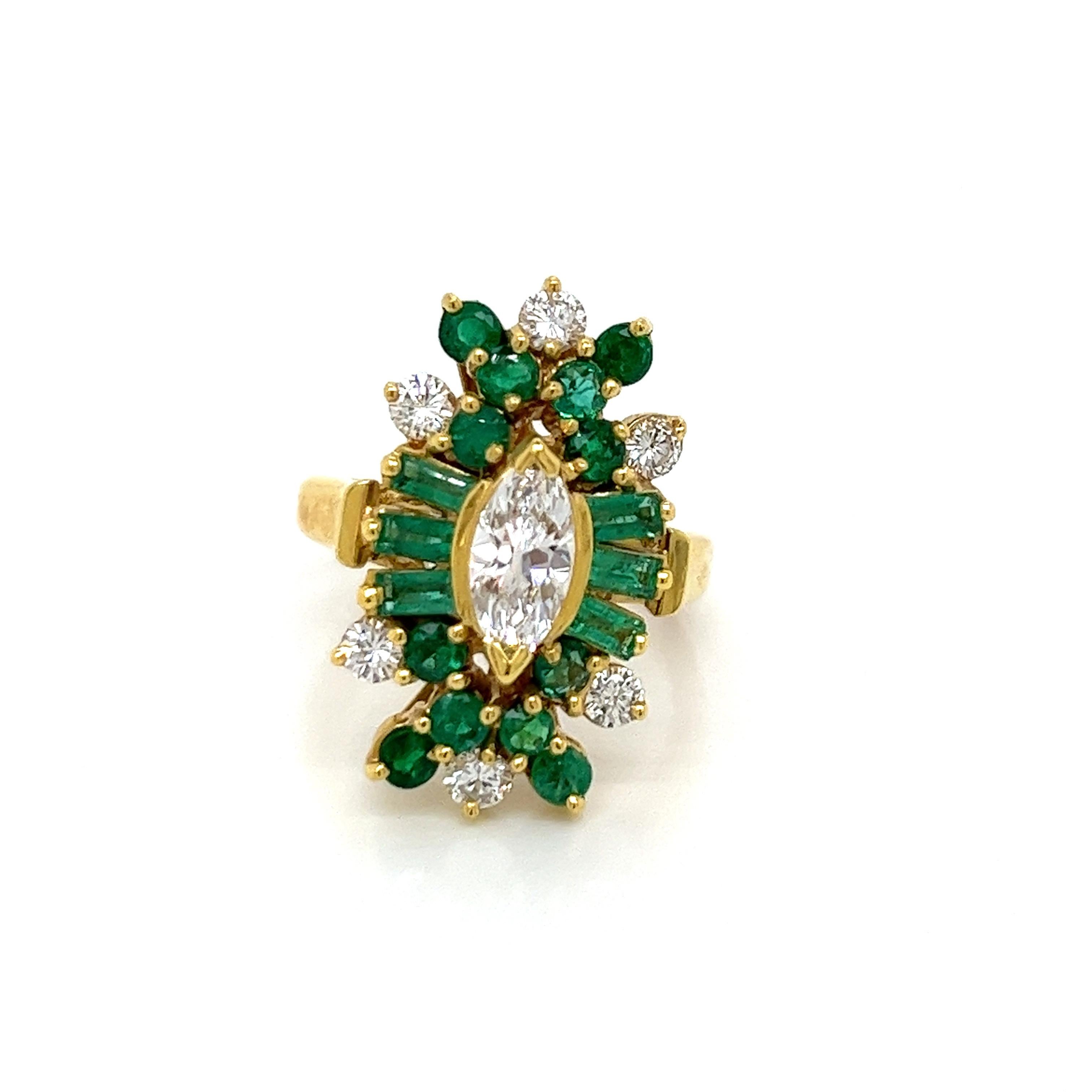 Vintage 18k yellow gold Victorian Reproduction Diamond and Emerald Ring For Sale 1
