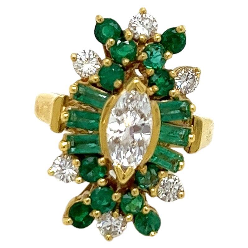 Vintage 18k yellow gold Victorian Reproduction Diamond and Emerald Ring For Sale