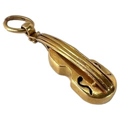 Vintage 18K Yellow Gold Violin Charm Pendant