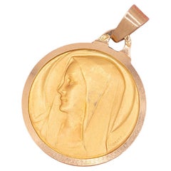 Vintage 18K Yellow Gold Virgin Mary Charm Pendant, 1970s