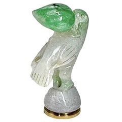 Vintage 18K Yellow Gold Wax Seal with Hand Carved Jade Bird Handle