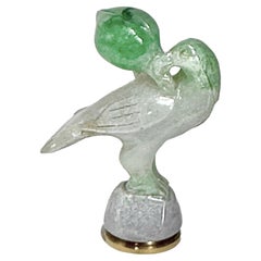 18 Karat Gelbgold Wachssiegel-Siegel mit handgeschnitztem Jade-Vogelgriff aus Jade
