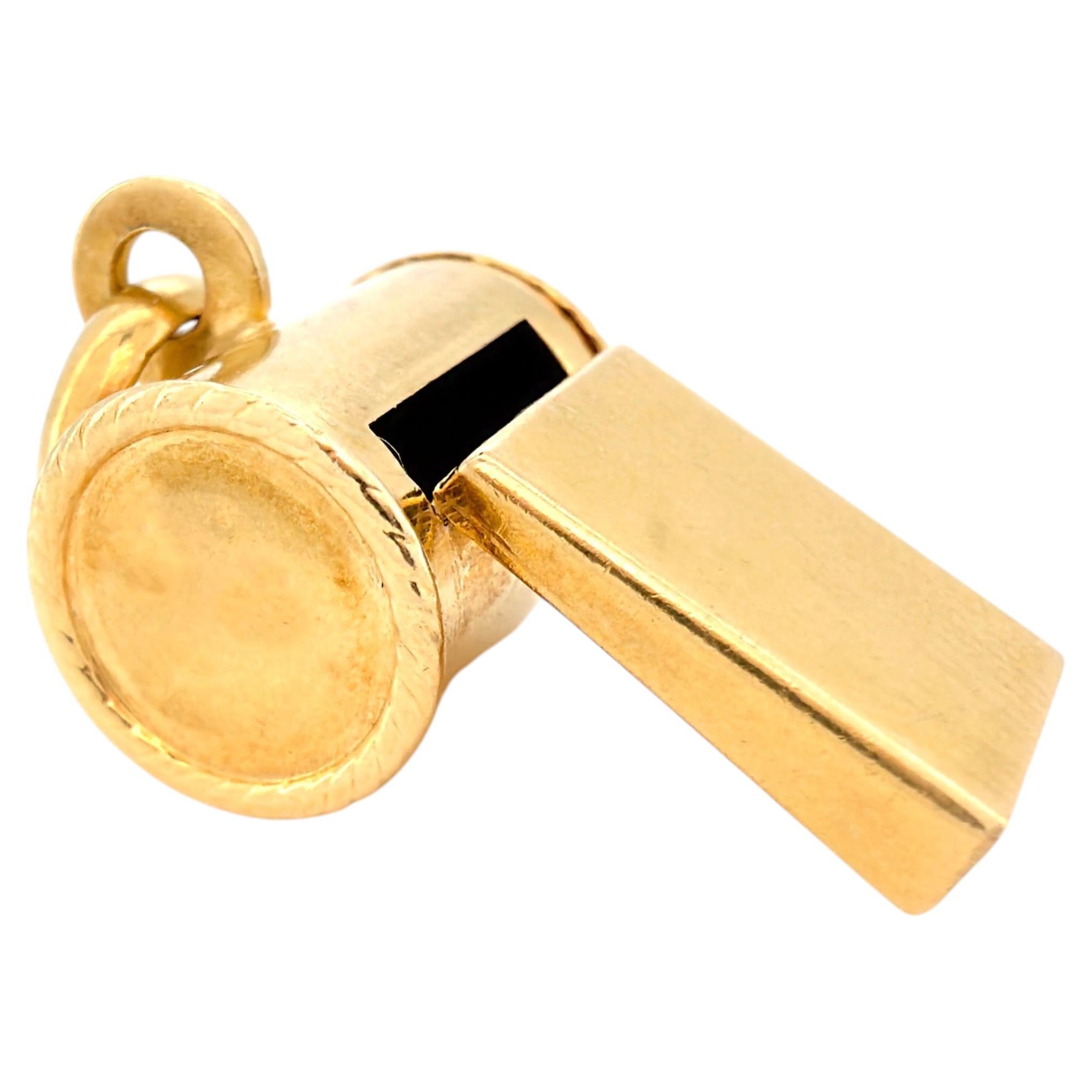 Vintage 18K Yellow Gold Whistle Charm, Pendant, Circa 1970s
