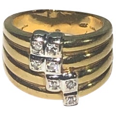 Vintage 18 Karat Yellow Gold Wide Band Ring Enhanced with 7 Small Diamonds