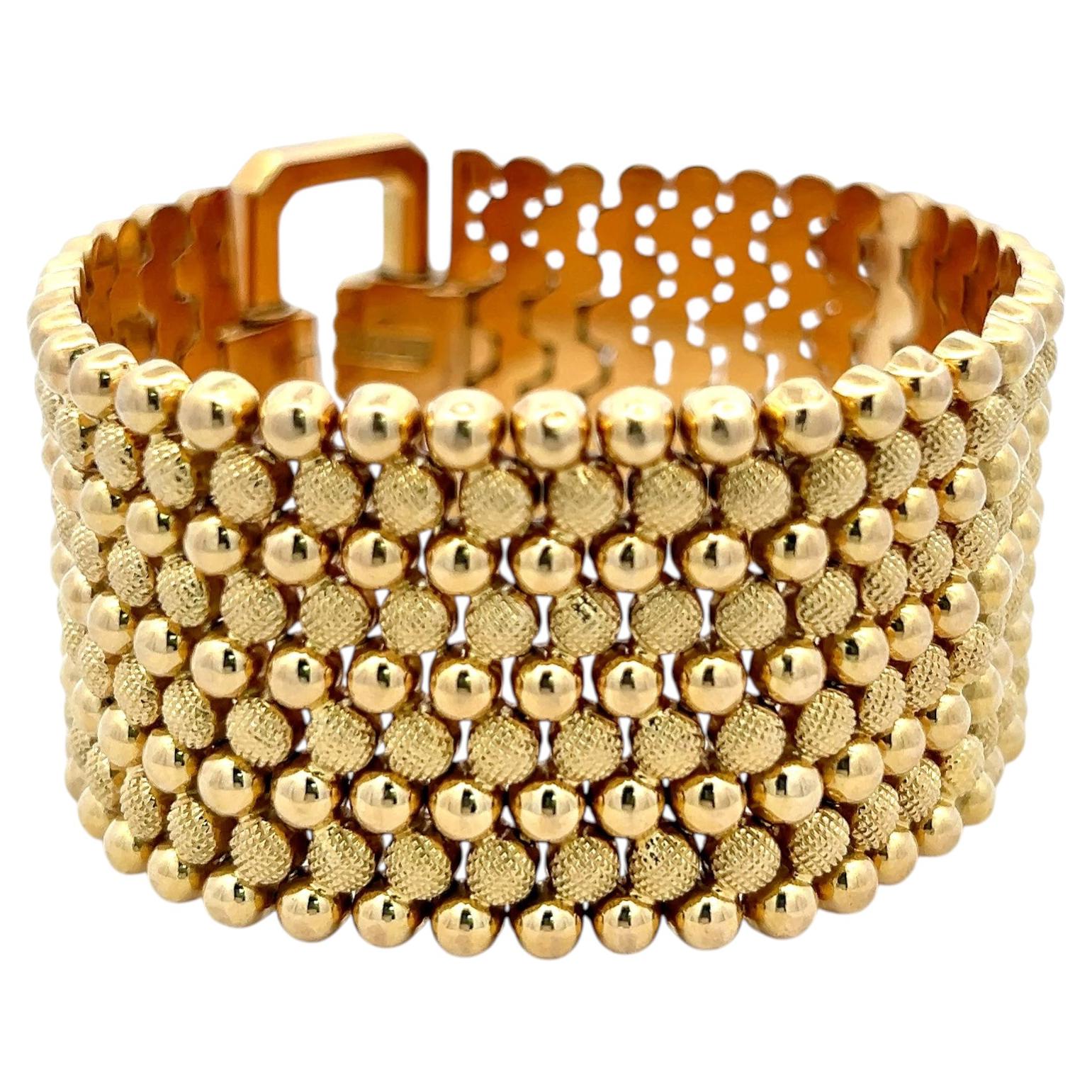 Vintage 18K Yellow Gold Wide Bead-Link Bracelet 68.7 Grams