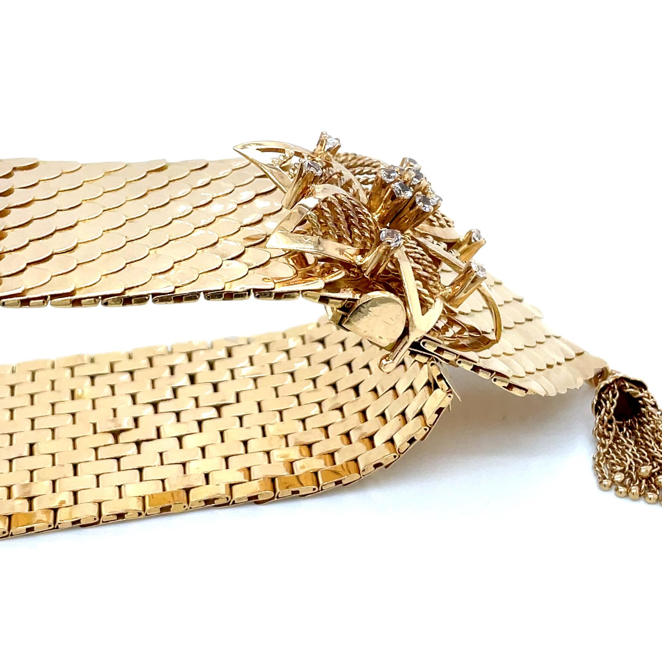 Bracciale largo Cleopatra a squame di pesce d'epoca in oro giallo 18k in vendita 3