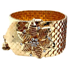 Vintage 18k Gelbgold Breite Kleopatra Fischschuppen Armband
