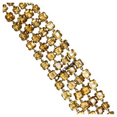 Vintage 18K Yellow Gold Wide Multirow Square Citrine Wrap Bracelet 7” 45ctw
