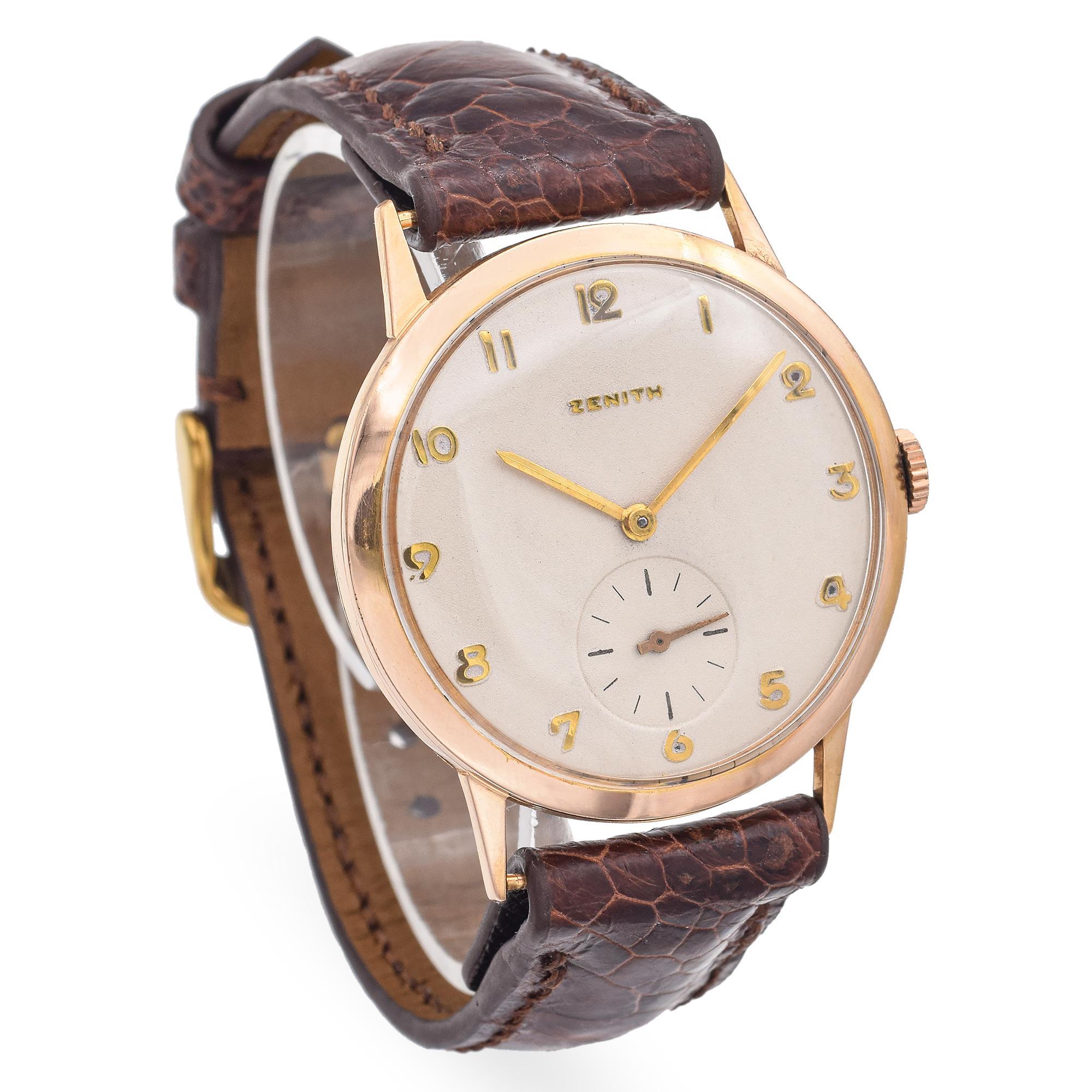 Vintage 18k Gelbgold Zenith Schweizer Jumbo-Uhr im Zustand „Gut“ in New York, NY