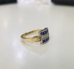 Vintage 18k Yellow n White gold "French cut" Sapphire & "Rose cut" Diamond Ring
