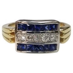 Vintage 18k Yellow n White gold "French cut" Sapphire & "Rose cut" Diamond Ring