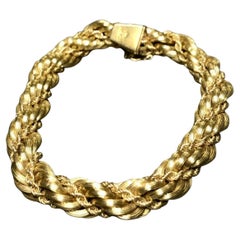 Bracciale d'epoca giallo 18 carati TIFFANY & Co. con catena testurizzata e corda di grandi dimensioni 7,50".