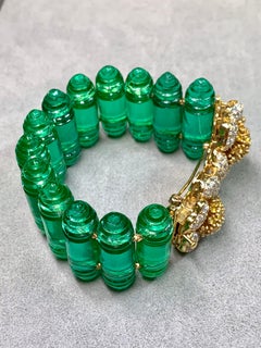 Vintage 18K Amarillo Blanco Diamante Verde Lucite Convertible Flor Pulsera 7.70ct