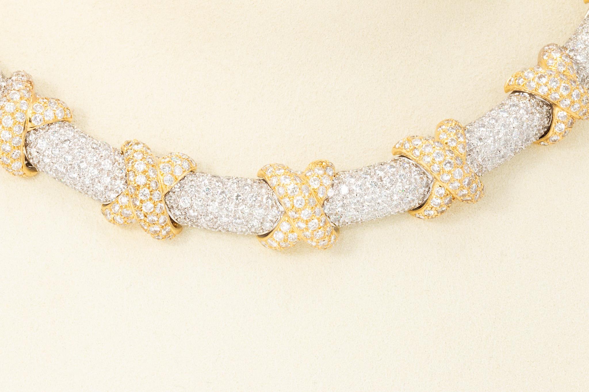 Taille ronde Vintage or jaune et blanc 18K  Collier Chocker en diamant de 12 carats en vente